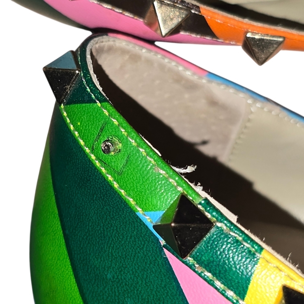 Valentino Garavani Rainbow Chevron Rock-Studded Pointy Flats Size 40 9 - Picture 8 of 11